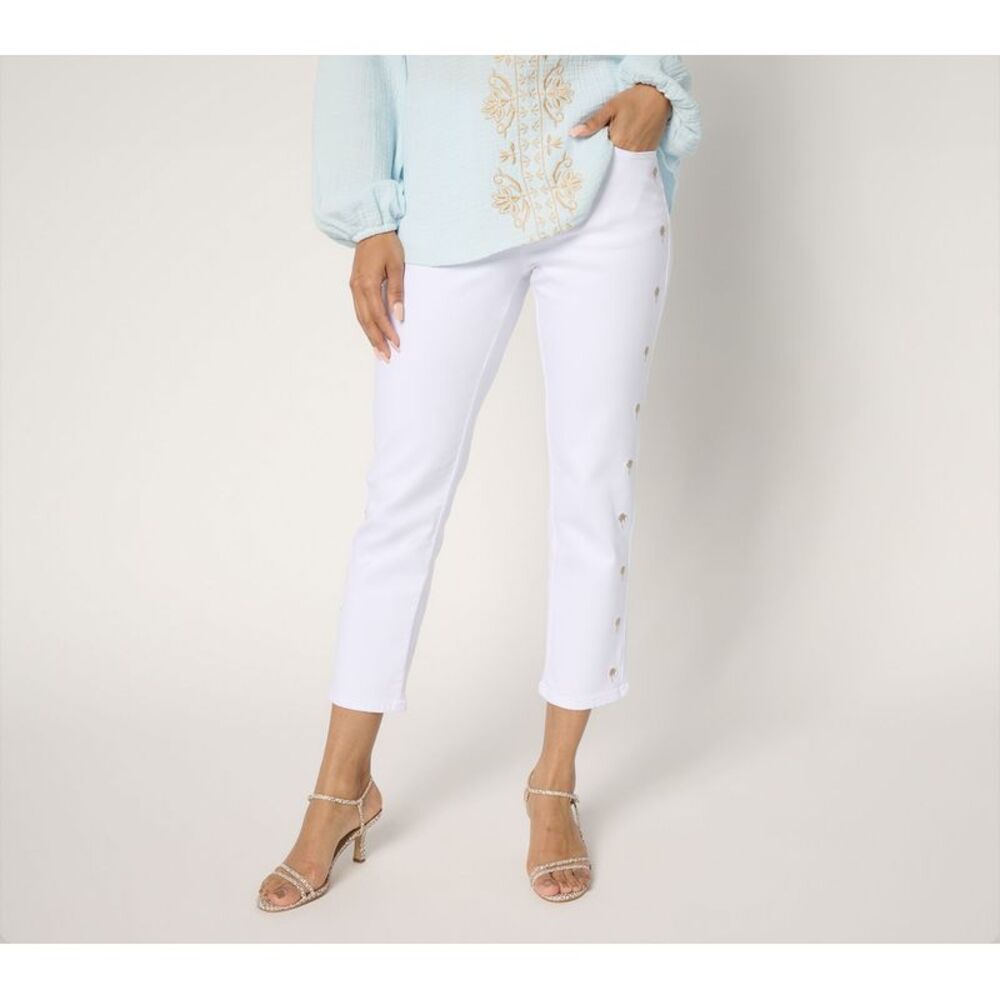 Bernini Women's Petite Pants 18P TripleLuxe Twill Palm Cropped Jean White